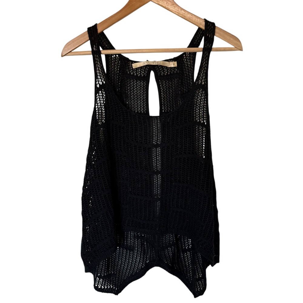 Pippa Lynn Black Crochet Knit Open Front Vest Tank‎ Top Size S fairycore